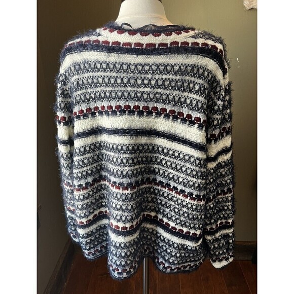 Lane Bryant Open Front Cardigan Sweater Eyelash Knit Ivory Blue Burgundy 22/24 - Picture 2 of 7